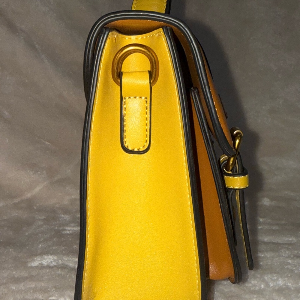 Vintage Banned Retro Mini Messenger Handbag Satchel Toffee & Sunshine Yellow EUC - Picture 3 of 15